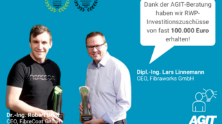 Abb.: Dr.-Ing. Robert Brüll, CEO der FibreCoat GmbH (links), und Dipl.-Ing. Lars Linnemann, CEO der Fibraworks GmbH