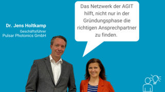 Abb. (AGIT mbH): Jens Holtkamp, Geschäftsführer von Pulsar Photonics, und Havva Coskun-Dogan, Senior Consultant bei der AGIT mbH